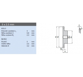 Řetězové kolo 5x2,5 mm